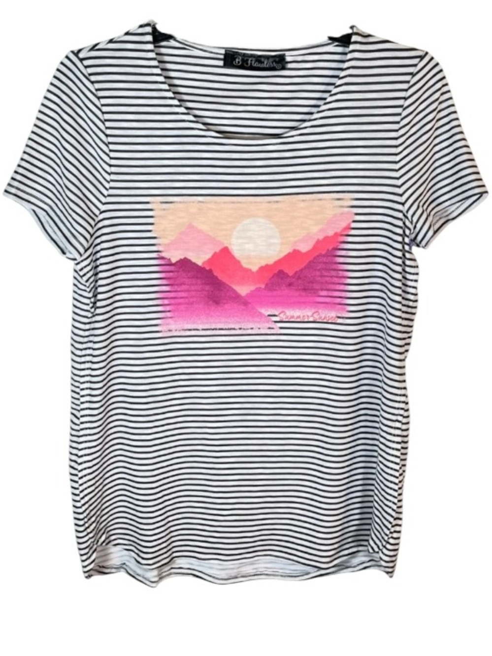 NWT! Summer Sunset Graphic Tee with Micro Stripes